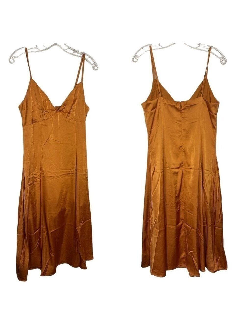 Lena Rust Orange Satin Midi Length Slip Dress